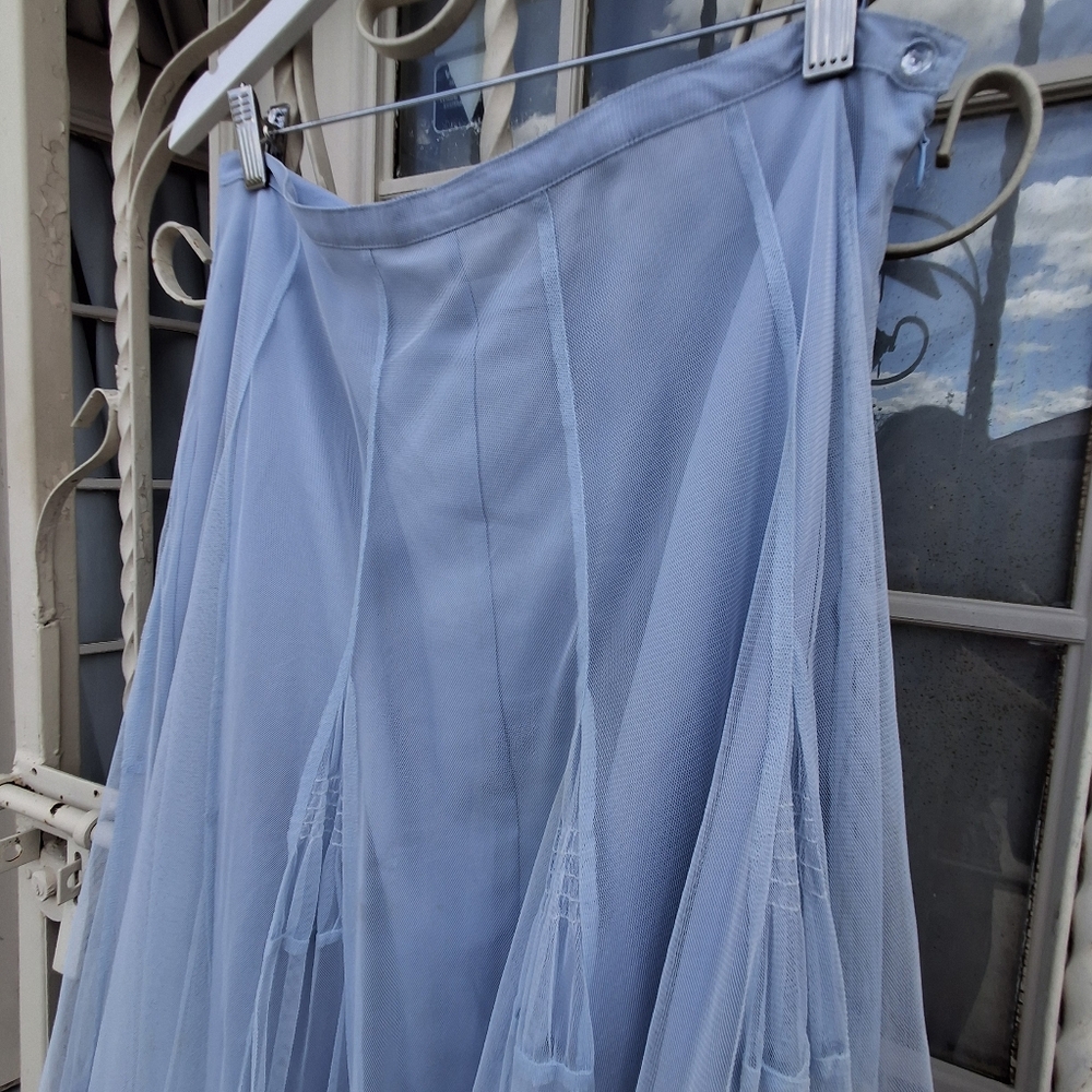 Together Blue Chiffon Ruffel Tiered Mesh High-Waisted Maxi Skirt Women Size 12 - Picture 12 of 16